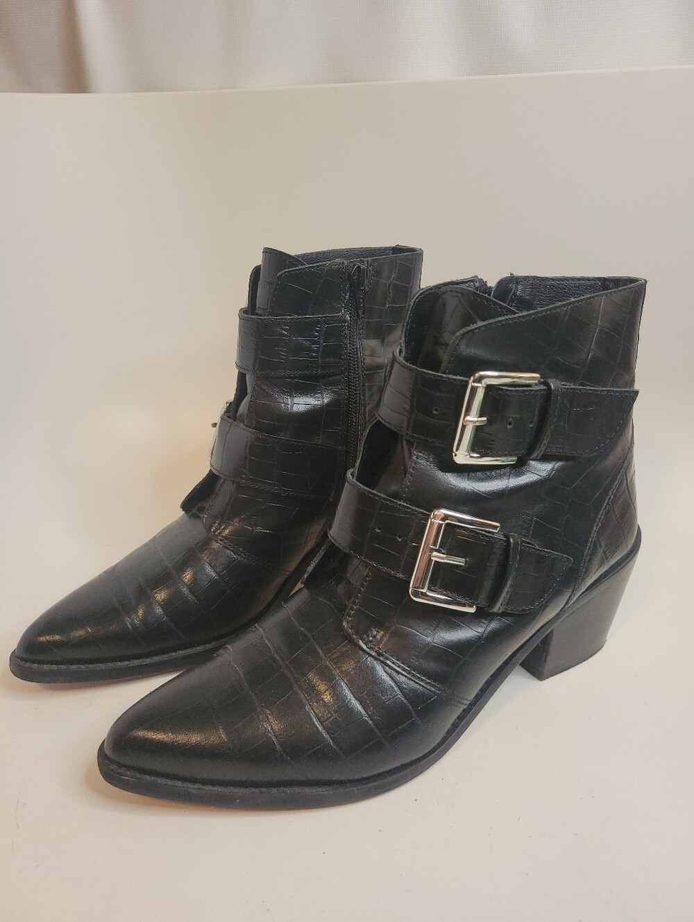 Kurt Geiger London Denny Crocodile-Embossed Leather Ankle Boots - Picture 3 of 16